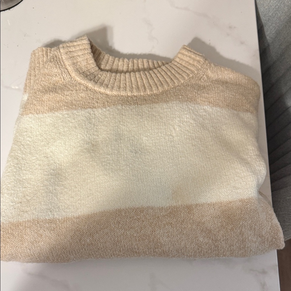 American Eagle Outfitters Tan and Cream Striped Sweater